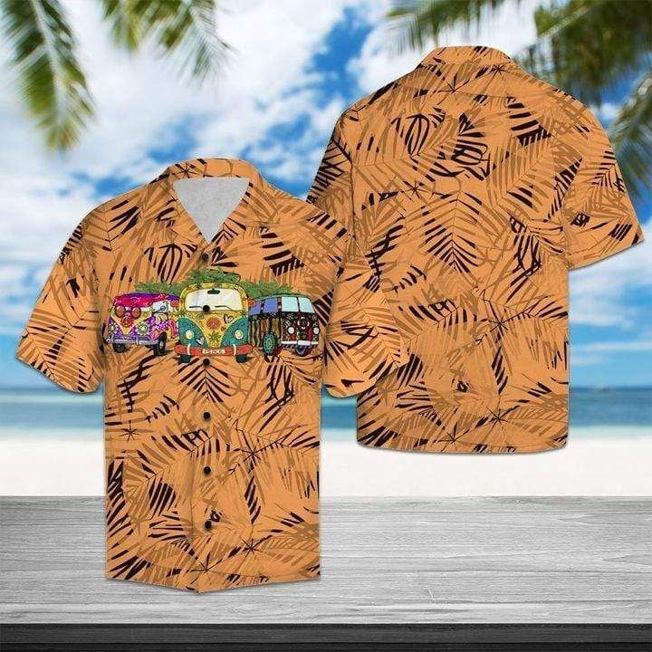 Felacia [Hawaii Shirt] Hippie Car Orange Pattern Hawaiian Aloha Shirts-ZX1522